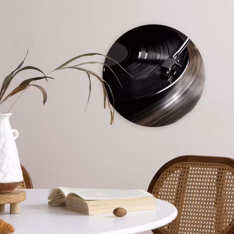Close-up - Vinylplaat - Platenspeler - Zwart Wandcirkel kunststof plaat 5mm dik klein -sfeer4