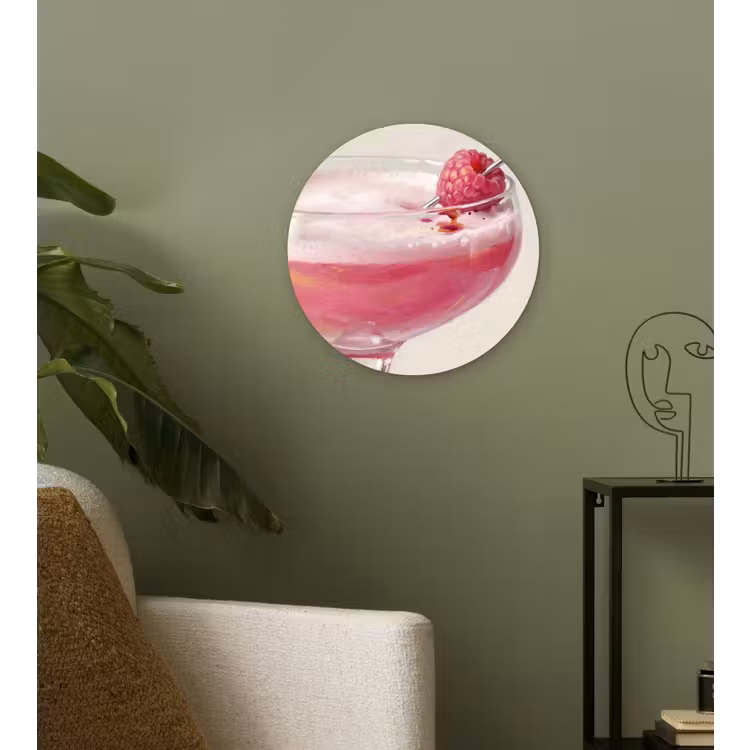Cocktail - Framboos - Drank - Modern - Roze Wandcirkel kunststof plaat 5mm dik klein -sfeer3