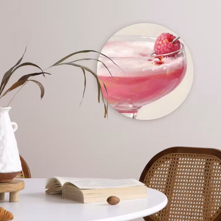Cocktail - Framboos - Drank - Modern - Roze Wandcirkel kunststof plaat 5mm dik klein -sfeer4