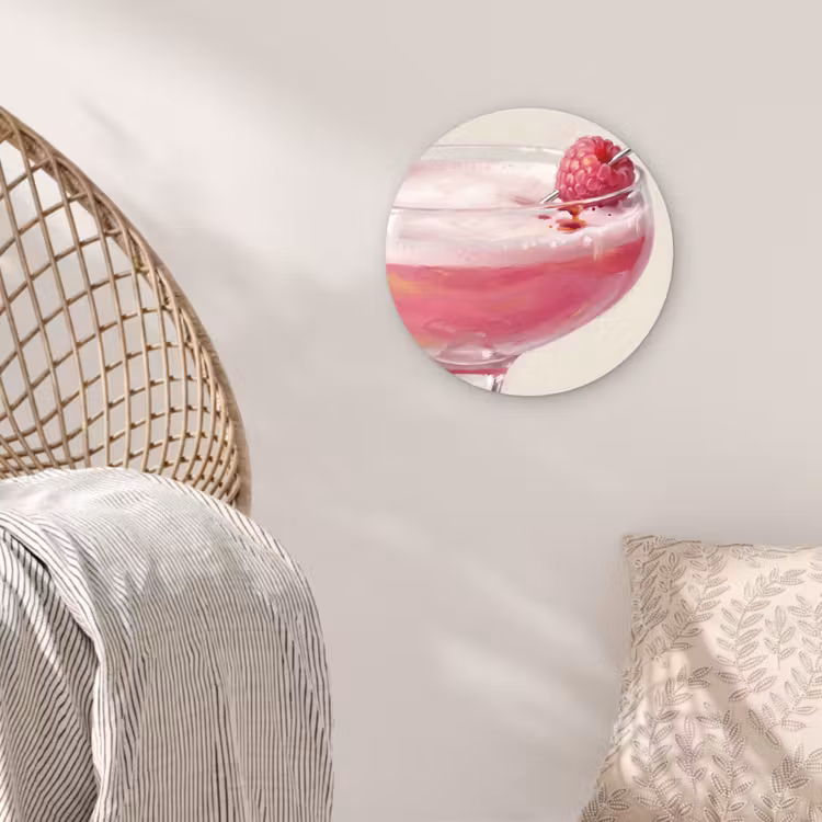 Cocktail - Framboos - Drank - Modern - Roze Wandcirkel kunststof plaat 5mm dik klein -sfeer5
