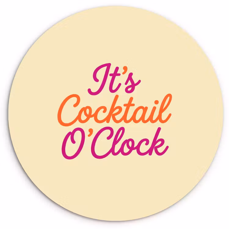 Cocktail O'Clock - Geel - Retro Wandcirkel kunststof plaat 5mm dik klein -3d