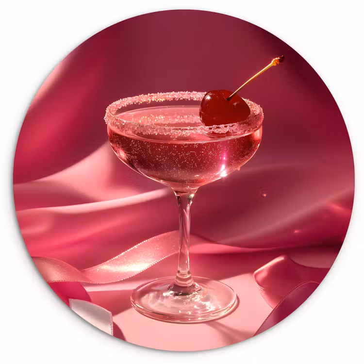 Cocktail - Pink - Luxe Wandcirkel kunststof plaat 5mm dik klein -3d