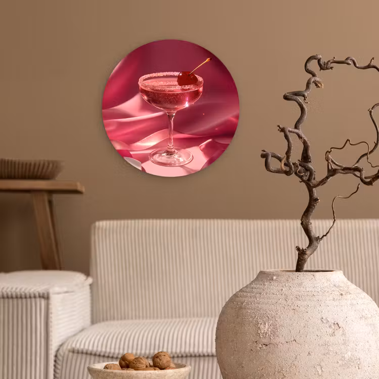 Cocktail - Pink - Luxe Wandcirkel kunststof plaat 5mm dik klein -sfeer1