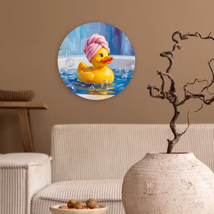 Creatief - Badeend - Kleurrijk Wandcirkel kunststof plaat 5mm dik klein -sfeer1