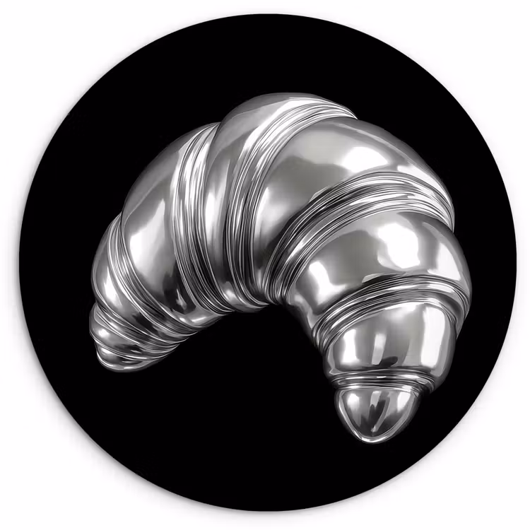 Croissant - Metaal - Zilver Wandcirkel kunststof plaat 5mm dik klein -3d