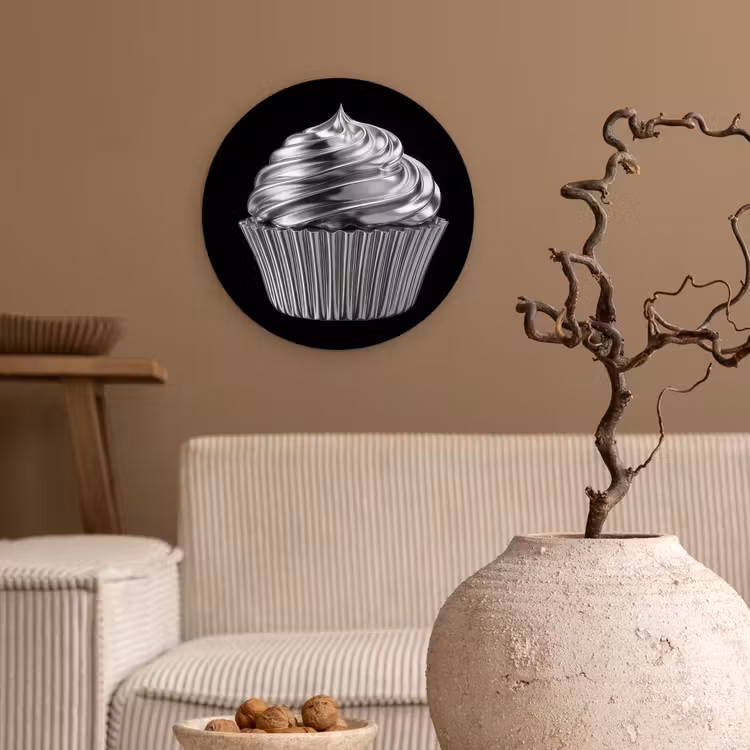 Cupcake - Luxueus - Zilver Wandcirkel kunststof plaat 5mm dik klein -sfeer1