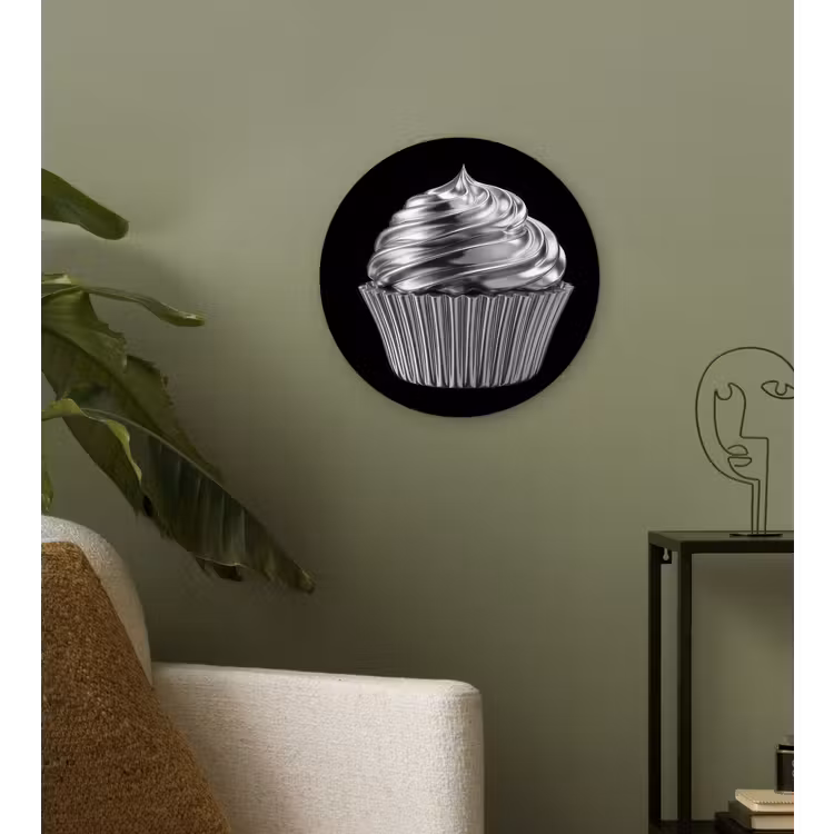 Cupcake - Luxueus - Zilver Wandcirkel kunststof plaat 5mm dik klein -sfeer3