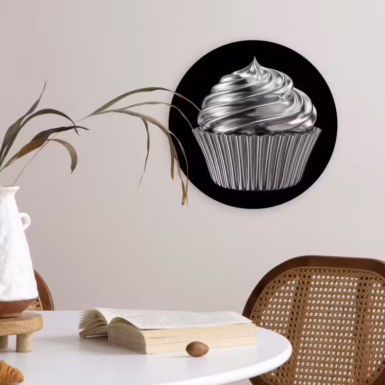 Cupcake - Luxueus - Zilver Wandcirkel kunststof plaat 5mm dik klein -sfeer4
