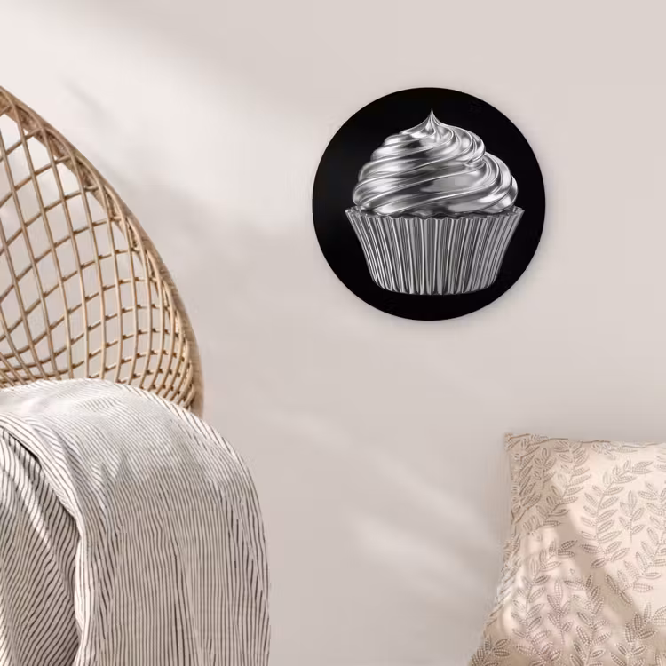 Cupcake - Luxueus - Zilver Wandcirkel kunststof plaat 5mm dik klein -sfeer5