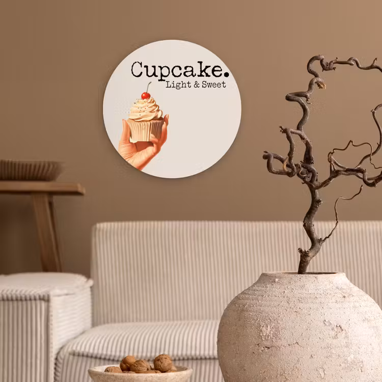 Cupcake - Zoet - Kers Wandcirkel kunststof plaat 5mm dik klein -sfeer1