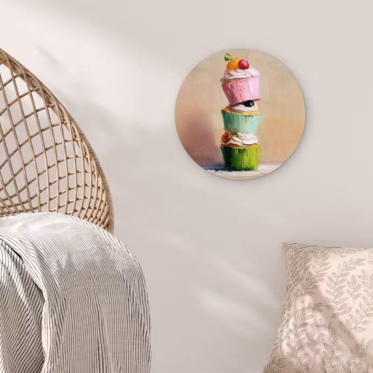 Cupcakes - Gestapeld - Kleurrijk - Fruit Wandcirkel kunststof plaat 5mm dik klein -sfeer5