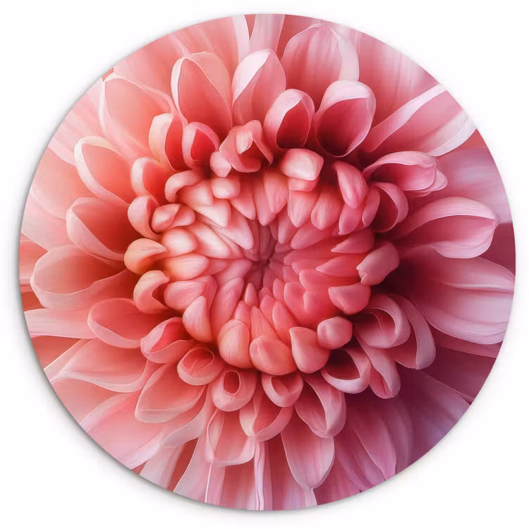 Dahlia - Bloem - Close up - Roze Wandcirkel kunststof plaat 5mm dik klein -3d