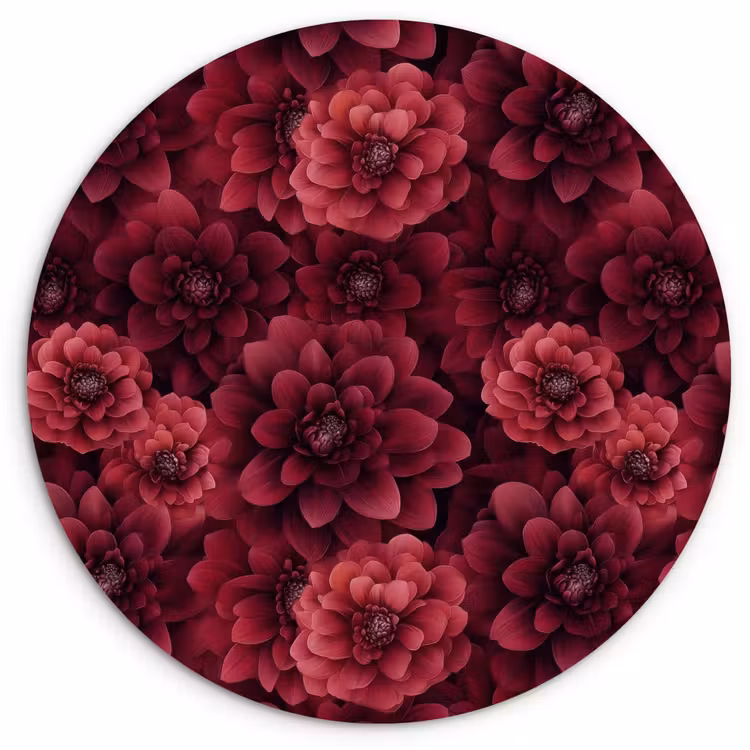 Dahlias - Bloemen - Rood Wandcirkel kunststof plaat 5mm dik klein 188 -3d