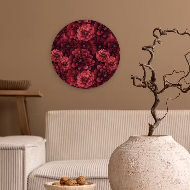 Dahlias - Bloemen - Rood Wandcirkel kunststof plaat 5mm dik klein 188 -sfeer1