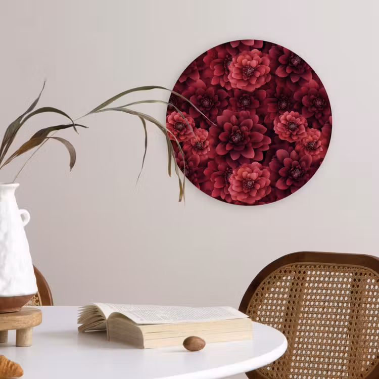 Dahlias - Bloemen - Rood Wandcirkel kunststof plaat 5mm dik klein 188 -sfeer4