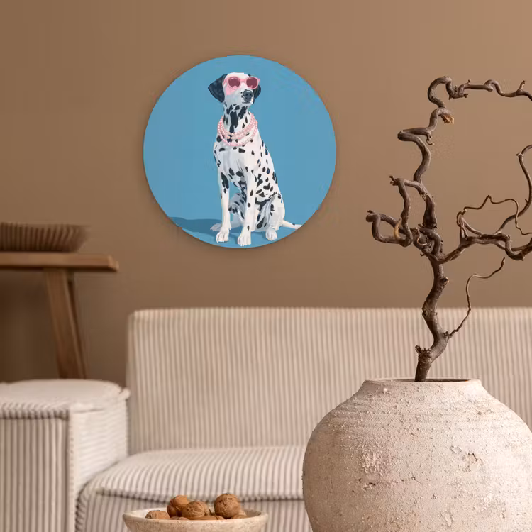 Dalmatiër - Zonnebril - Blauw Wandcirkel kunststof plaat 5mm dik klein -sfeer1