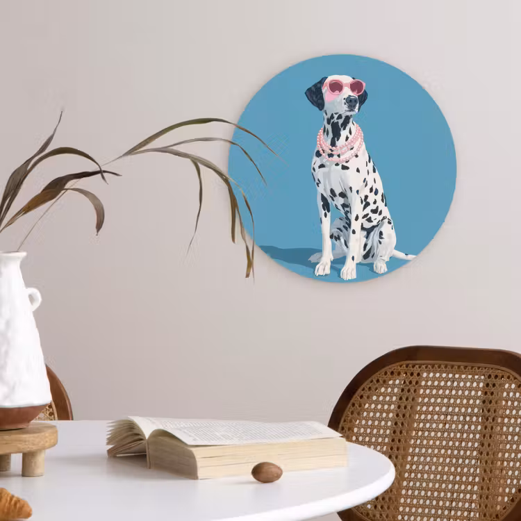 Dalmatiër - Zonnebril - Blauw Wandcirkel kunststof plaat 5mm dik klein -sfeer4