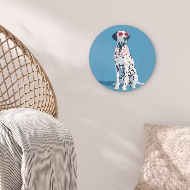 Dalmatiër - Zonnebril - Blauw Wandcirkel kunststof plaat 5mm dik klein -sfeer5