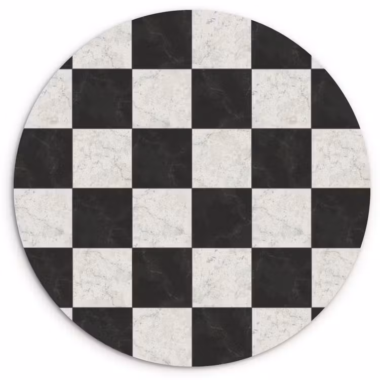 Dambord - Marmer - Zwart - Wit Wandcirkel kunststof plaat 5mm dik klein 188 -3d