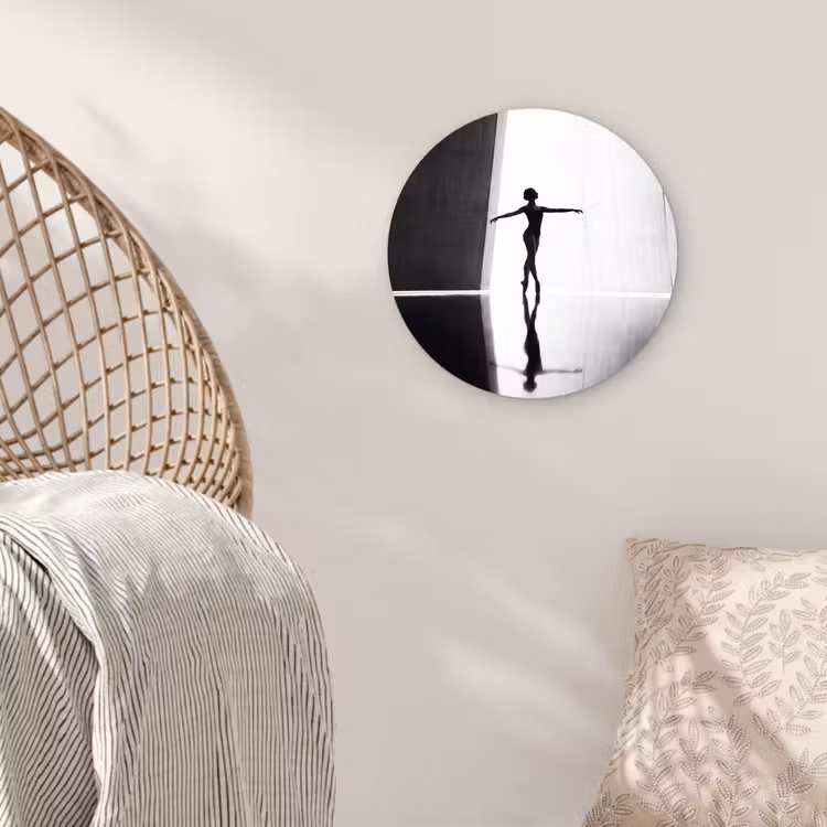 Danser - Silhouette - Kunst - Modern - Zwart-wit Wandcirkel kunststof plaat 5mm dik klein -sfeer5