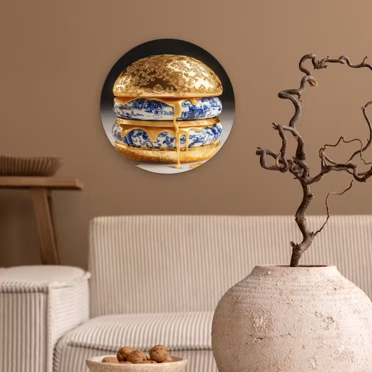 Delftsblauw - Goud - Burger Wandcirkel kunststof plaat 5mm dik klein -sfeer1