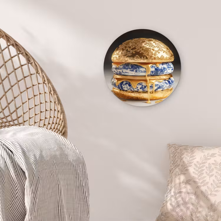 Delftsblauw - Goud - Burger Wandcirkel kunststof plaat 5mm dik klein -sfeer5