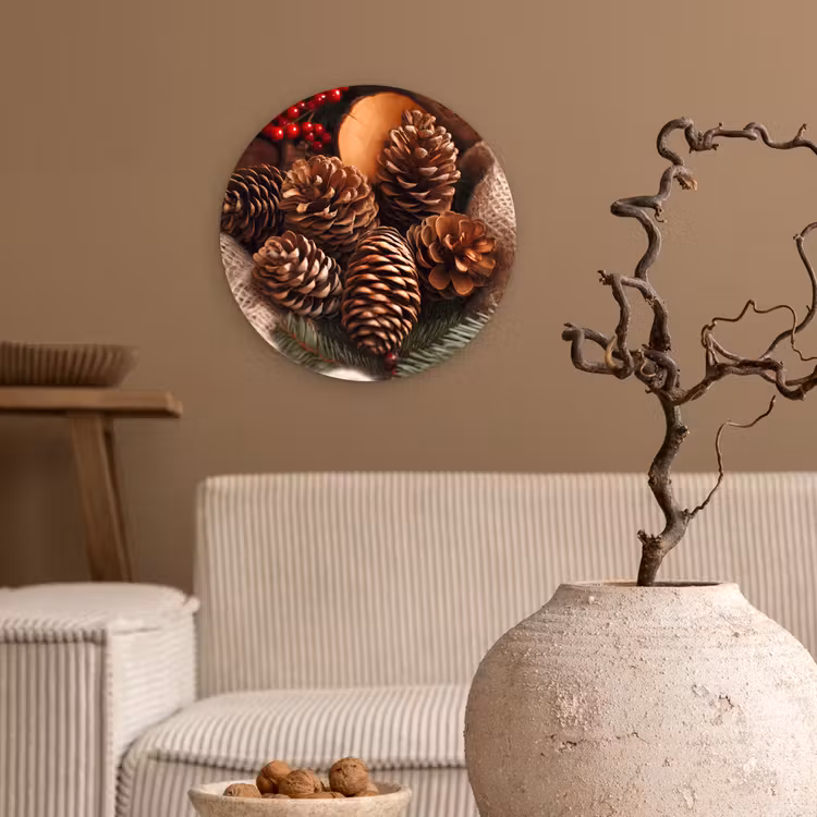 Dennenappels - Boom - Winter - Natuur - Bruin Wandcirkel kunststof plaat 5mm dik klein -sfeer1