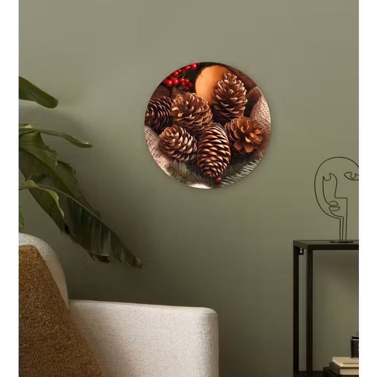 Dennenappels - Boom - Winter - Natuur - Bruin Wandcirkel kunststof plaat 5mm dik klein -sfeer3