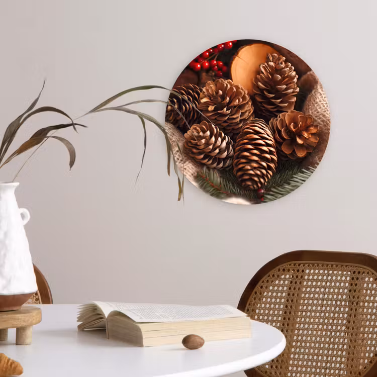 Dennenappels - Boom - Winter - Natuur - Bruin Wandcirkel kunststof plaat 5mm dik klein -sfeer4