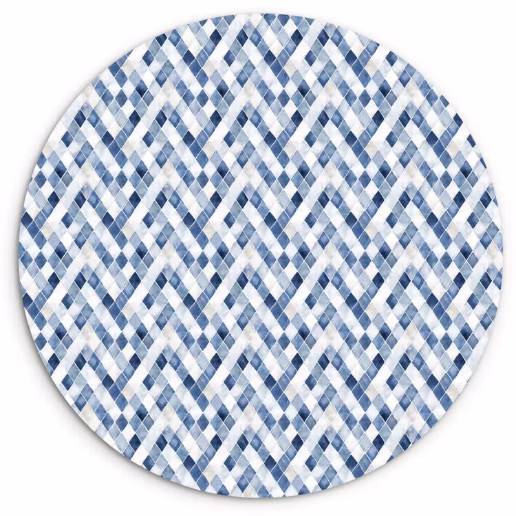 Diamant - Patroon - Blauw - Wit Wandcirkel kunststof plaat 5mm dik klein 188 -3d