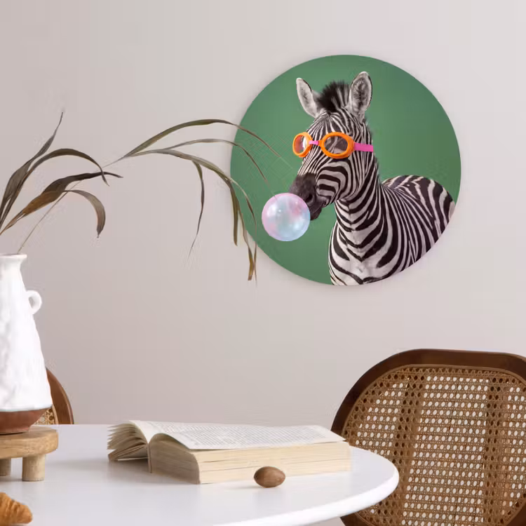 Dier - Bril - Bel - Modern - Groen Wandcirkel kunststof plaat 5mm dik klein -sfeer4