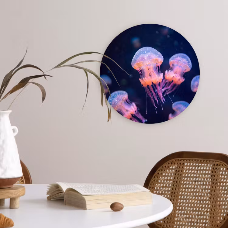 Dier - Onderwater - Natuur - Roze - Mysterieus Wandcirkel kunststof plaat 5mm dik klein -sfeer4