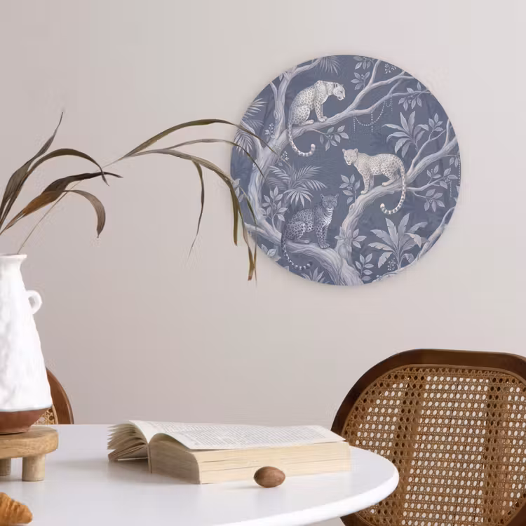 Dieren - Jungle - Illustratie - Bomen - Blauw Wandcirkel kunststof plaat 5mm dik klein -sfeer4