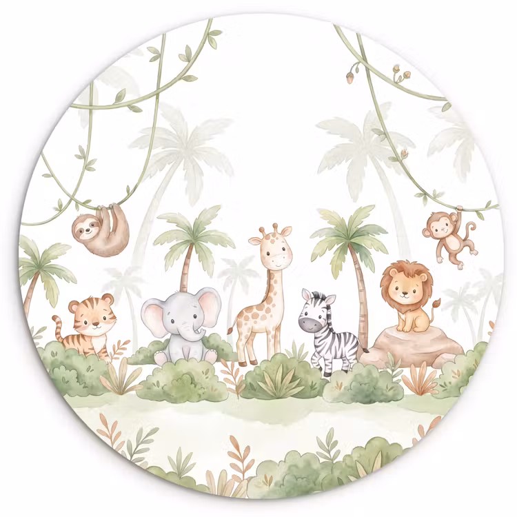 Dieren - Jungle - Pastel Wandcirkel kunststof plaat 5mm dik klein -3d