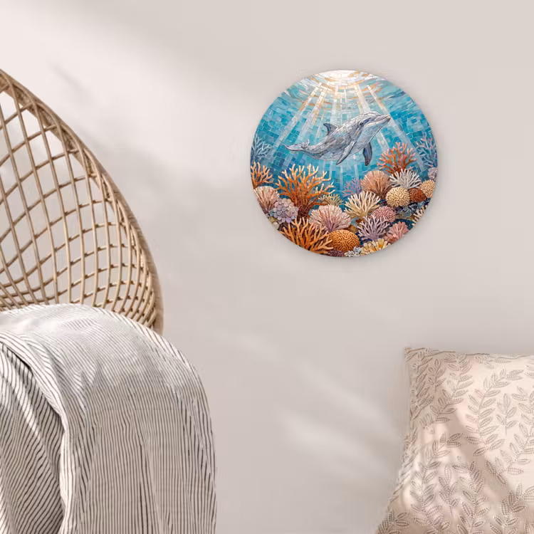 Dieren - Mozaïek - Oceaan - Koraal - Blauw Wandcirkel kunststof plaat 5mm dik klein -sfeer5