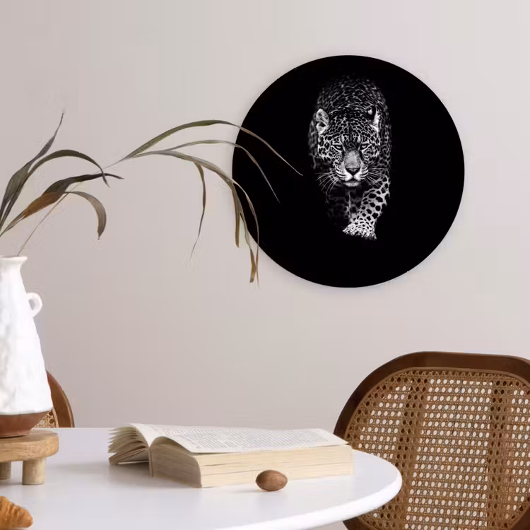 Dieren - Zwart - Luipaard - Wit - Wild Wandcirkel kunststof plaat 5mm dik klein -sfeer4