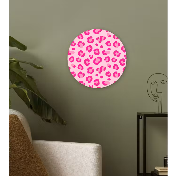Dierenprint - Patroon - Abstract - Modern - Roze Wandcirkel kunststof plaat 5mm dik klein -sfeer3