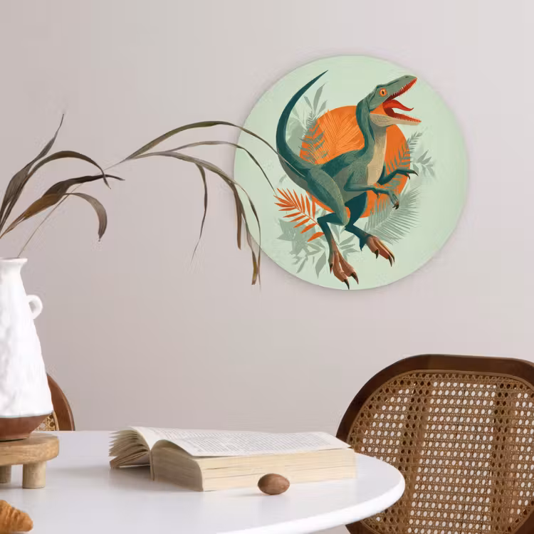 Dino - Bladeren - Grafisch - Groen Wandcirkel kunststof plaat 5mm dik klein -sfeer4