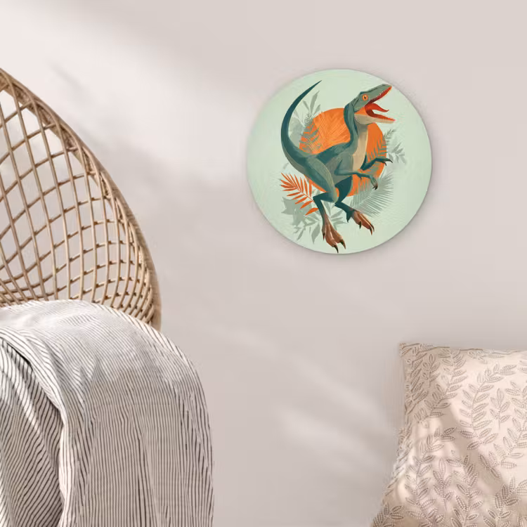 Dino - Bladeren - Grafisch - Groen Wandcirkel kunststof plaat 5mm dik klein -sfeer5
