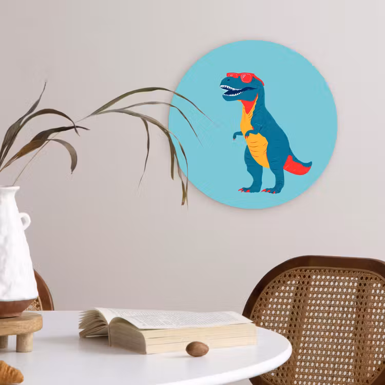 Dinosaurus - Blauw - Zonnebril Wandcirkel kunststof plaat 5mm dik klein -sfeer4