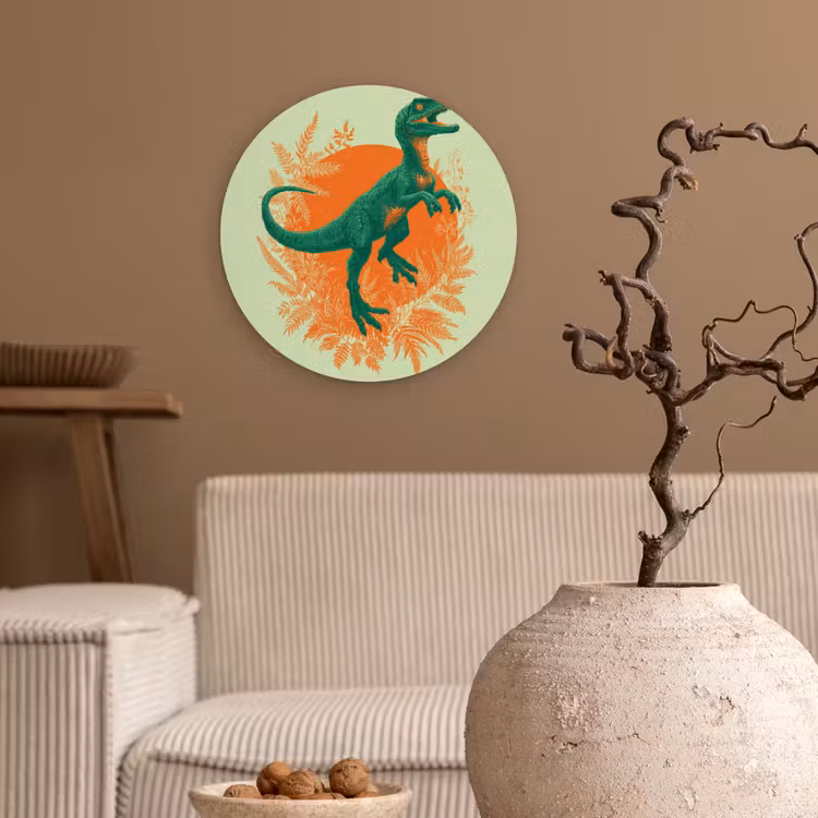 Dinosaurus - Groen - Planten - Cirkel Wandcirkel kunststof plaat 5mm dik klein -sfeer1