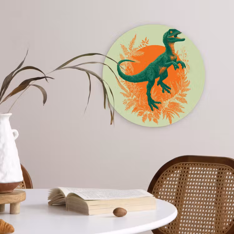 Dinosaurus - Groen - Planten - Cirkel Wandcirkel kunststof plaat 5mm dik klein -sfeer4