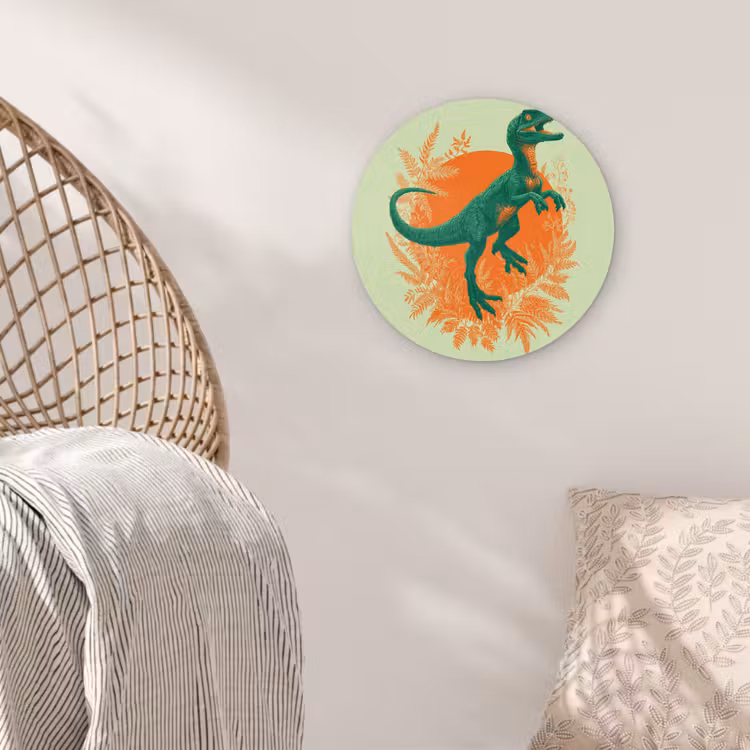 Dinosaurus - Groen - Planten - Cirkel Wandcirkel kunststof plaat 5mm dik klein -sfeer5