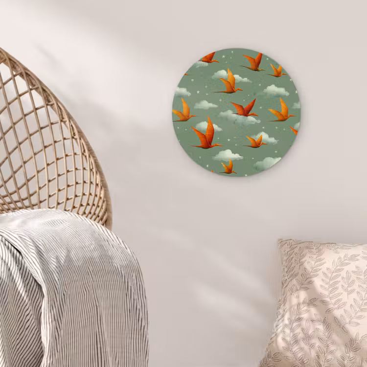 Dinosaurussen - Wolken - Sterren - Oranje Wandcirkel kunststof plaat 5mm dik klein -sfeer5