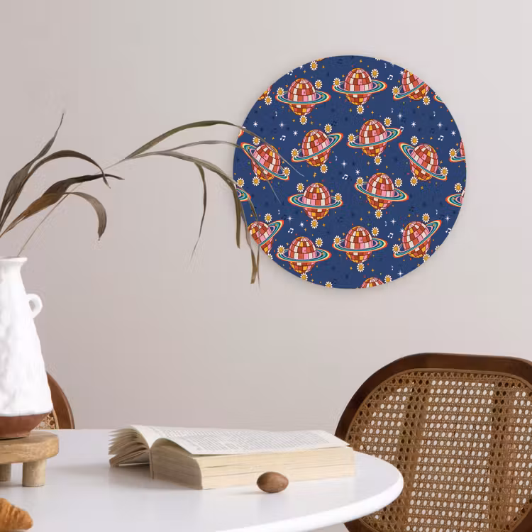 Disco - Blauw - Patroon Wandcirkel kunststof plaat 5mm dik klein 188 -sfeer4