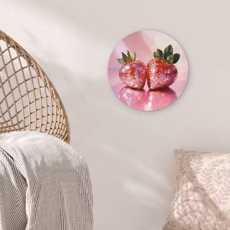 Disco - Fruit - Glitter - Strawberry Wandcirkel kunststof plaat 5mm dik klein -sfeer5