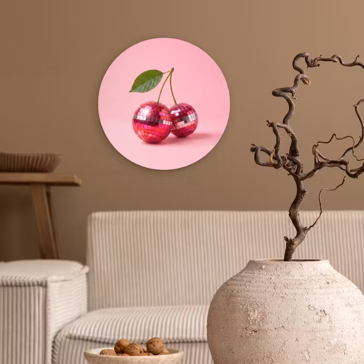 Disco - Kersen - Roze Wandcirkel kunststof plaat 5mm dik klein -sfeer1