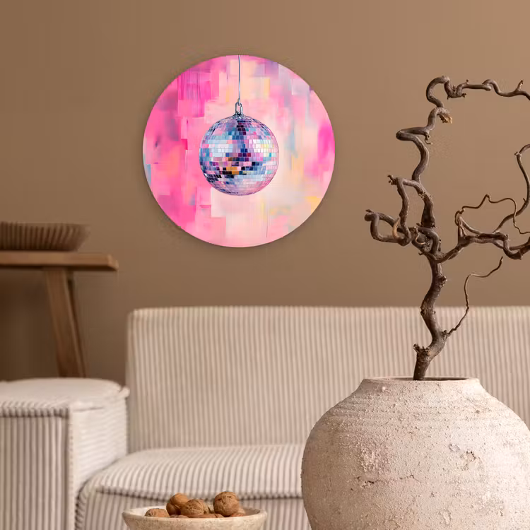Discobal - Pink - Verf Wandcirkel kunststof plaat 5mm dik klein -sfeer1