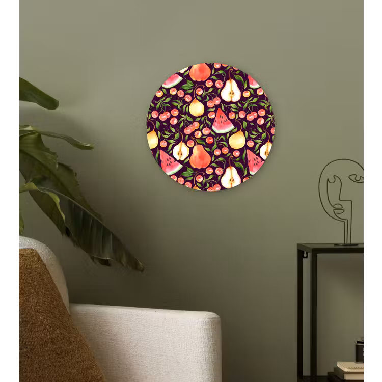 Donker - Bladeren - Fruit - Patroon Wandcirkel kunststof plaat 5mm dik klein 188 -sfeer3