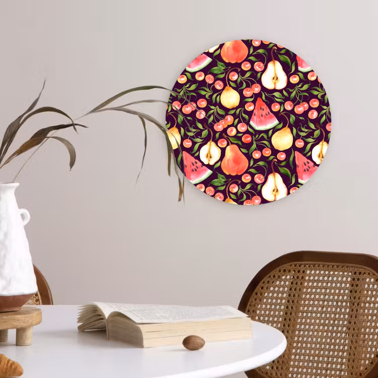 Donker - Bladeren - Fruit - Patroon Wandcirkel kunststof plaat 5mm dik klein 188 -sfeer4